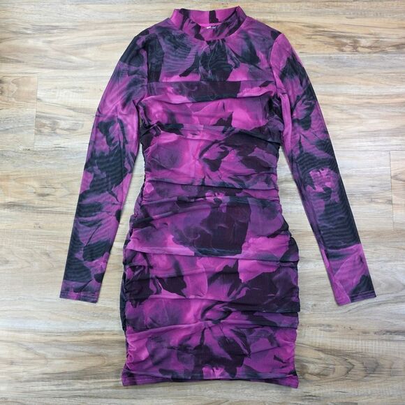 🔸️NWT Fuchsia Floral Bodycon Long Sleeve Dress Small - Picture 9 of 11